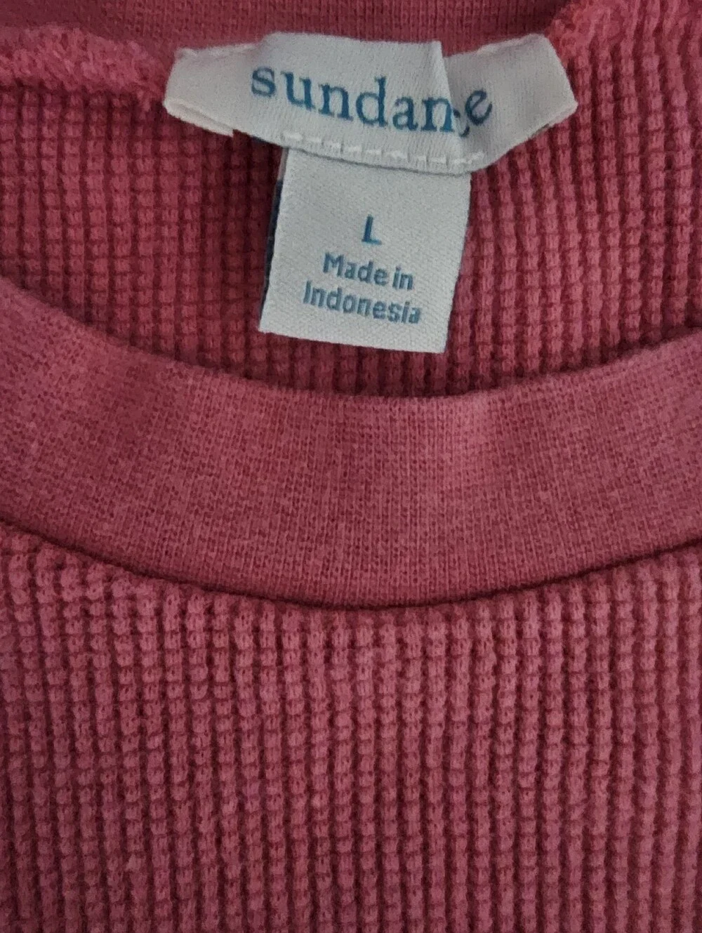 Sundance Cotton Waffle Knit Top Women L Rose Pink Snap Cuff Long Sleeve Shirt